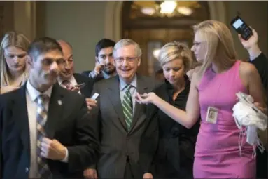  ?? J. SCOTT APPLEWHITE — THE ASSOCIATED PRESS ?? Senate Majority Leader Mitch McConnell, R-Kentucky, leaves the Senate chamber Thursday after announcing the release of the Republican­s’ health care bill, which represents the party’s long-awaited attempt to scuttle much of President Barack Obama’s...