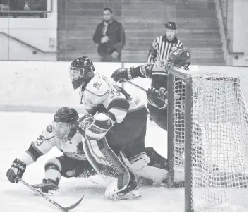  ?? [VERONICA REINER / THE OBSERVER] ?? The Kings put the heat on the Listowel Cyclones during Sunday’s game at the WMC, though they ultimately fell 5-4.