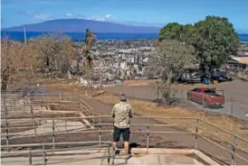  ?? AP PHOTO/JAE C. HONG ?? On Aug. 17, a man views homes consumed by a wildfire in Lahaina, Hawaii.