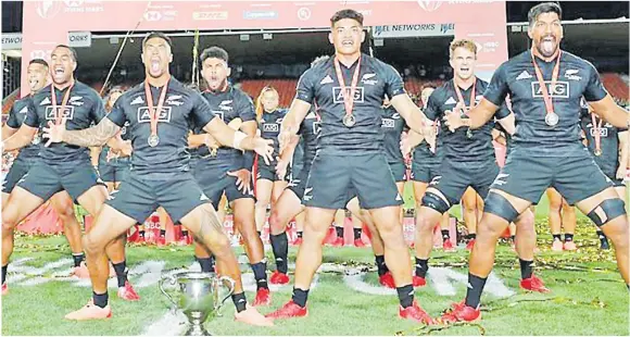  ?? Picture: WORLD RUGBY ?? The NZ 7s team perform the haka after winning the NZ 7s.