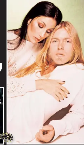  ??  ?? RAMBLIN’ MAN: Gregg Allman (left, performing in 2016, and right, with second wife Cher) was a major force in the world of Southern blues-rock with The Allman Brothers Band.