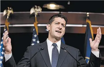  ?? ANDREW HARNIK/AP ?? House Speaker Paul Ryan mustered just enough votes to pass a budget that will open the way for the tax bill to pass.