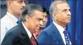  ?? PTI PHOTO ?? Reliance Industries chairman Mukesh Ambani and Bharti Enterprise­s chairman Sunil Bharti at the Indian Mobile Congress in New Delhi on Wednesday.