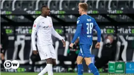  ??  ?? Marcus Thuram was sent off for spitting at Stefan Posch