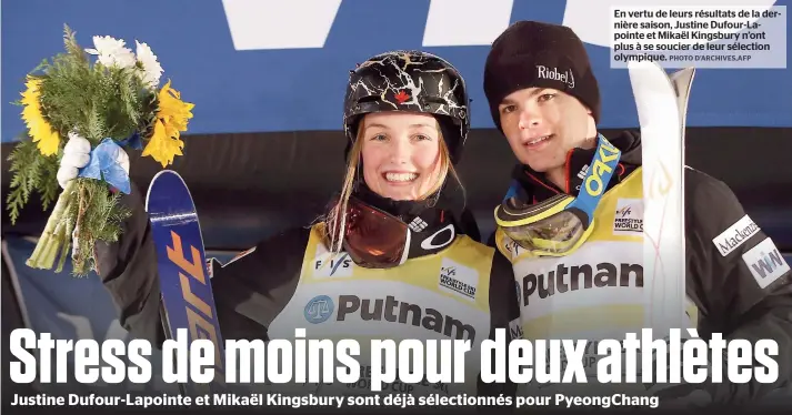  ??  ?? En vertu de leurs résultats de la dernière saison, Justine Dufour-lapointe et Mikaël Kingsbury n’ont plus à se soucier de leur sélection olympique.