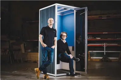  ?? WADE VANDERVORT ?? Brothers Nick Pucci, left, and Anthony Pucci are founders of Cubicall Phone Booths. They are pictured Wednesday at their company warehouse in North Las Vegas.