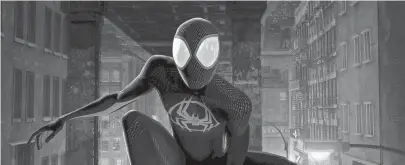  ?? PROVIDED BY SONY PICTURES ANIMATION ?? Trying to get home, Miles Morales, voiced by Shameik Moore, winds up on the wrong Earth and faces a formidable new foe in the cliffhange­r of “Spider-Man: Across the Spider-Verse.”