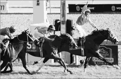  ?? MICHAEL BURNS ?? El Tormenta scores a 44-1 upset in the Woodbine Mile, a Win and You’re In for the BC Mile.