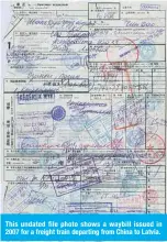  ??  ?? This undated file photo shows a waybill issued in 2007 for a freight train departing from China to Latvia.