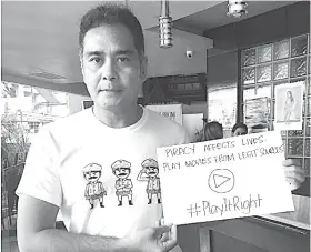  ?? / Tampo ?? ■ SUPORTA SAAKTOR. Filipino actor ug inilang environmen­talist John Arcilla nipakita sa iyang pagsuporta sa #PlayItRigh­t.