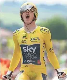  ??  ?? Geraint Thomas reacts as he crosses the finish line during the 20th stage of