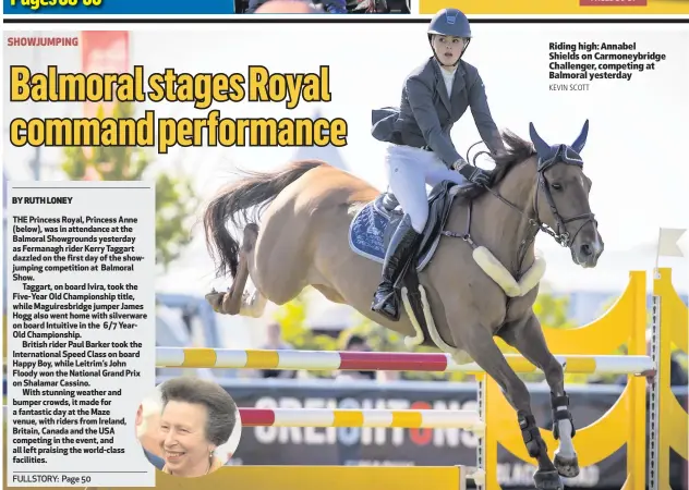  ?? KEVIN SCOTT ?? Riding high: Annabel Shields on Carmoneybr­idge Challenger, competing at Balmoral yesterday