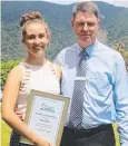  ??  ?? TAKE CHANCES: St Andrew's 2017 dux Noa Coox with principal Lee MacMaster.