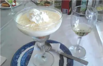  ??  ?? Delightful dessert with a glass of muscatel acting as a suitable dessert wine