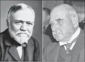  ?? AP PHOTO - FILE ?? Industrial­ist and steel magnate Andrew Carnegie, left, is seen in an undated photo. J.P. Morgan, right, is shown Jan. 8, 1936, before a senate committee meeting in Washington.