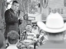  ?? Melissa Phillip / Staff photograph­er ?? U.S. Sen. Ted Cruz engages the audience during a campaign rally Saturday at Cypress Trail Hideout. Ads released by his campaign call Beto O’Rourke too liberal for Texas.
