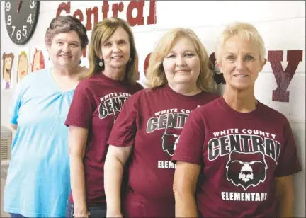  ?? ANGELA SPENCER/THREE RIVERS EDITION ?? Connie Miller, from front, Tonia Piker, Debbie Stanley and Paula Cleveland will retire from the White County Central School District this year. The four employees have a combined 128 years of experience.