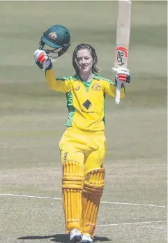  ?? Picture: AAP ?? RISK-FREE: Rachael Haynes celebrates her century.