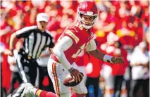  ??  ?? Patrick Mahomes has shown an ability to beat defenders with his legs when he needs to, but is much more adept at creating space to get the ball to his playmaking Chiefs teammates.