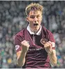  ?? Picture: SNS. ?? Hearts youngster Harry Cochrane celebrates after Steven Naismith put Hearts back in front.