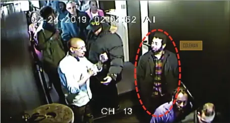  ?? FEDERAL COURT FILING ?? ‘SO CLOSE HE COULD ALMOST TOUCH HER’:Louis D Coleman III, the man accused of kidnapping and killing Jassy Correia, is seen on the stairs of Venu, the Boston nightclub the two met outside of in the early morning of Feb 24, 2019