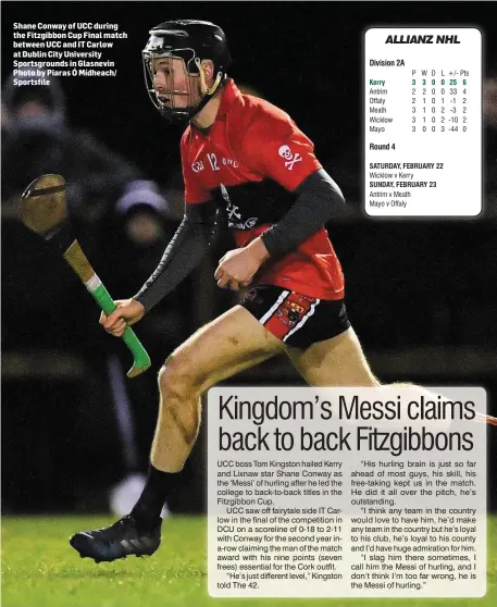  ??  ?? Shane Conway of UCC during the Fitzgibbon Cup Final match between UCC and IT Carlow at Dublin City University Sportsgrou­nds in Glasnevin Photo by Piaras Ó Mídheach/ Sportsfile