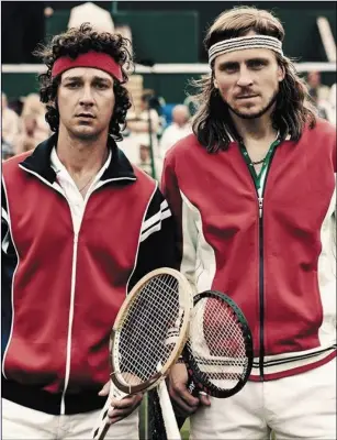  ??  ?? Shia LaBeouf and Sverrir Gudnason as John McEnroe and Björn Borg, respective­ly.