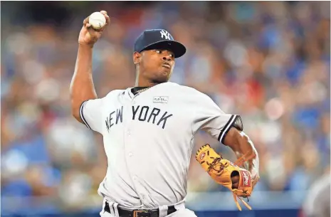  ?? KEVIN SOUSA, USA TODAY SPORTS ?? “He’s able to ... get himself into counts where he can get strikeouts,” teammate Aaron Hicks said of Luis Severino, above.