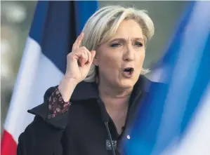  ?? Picture: EPA ?? THE FIREBRAND. French presidenti­al election candidate the the far-right Front National party, Marine Le Pen, delivers a speech during an outdoor campaign rally in Ennemain, Northern France.