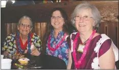  ?? NWA Democrat-Gazette/CARIN SCHOPPMEYE­R ?? Bobbye Breecher (from left), Sharon Brasko and Darla Newman enjoy the volunteer luau.