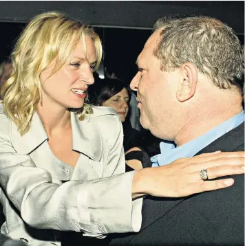  ??  ?? Uma Thurman with Harvey Weinstein at a Kill Bill: Volume II premiere in Los Angeles, and left, as Beatrix Kiddo