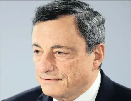  ?? PHOTO: BLOOMBERG ?? Mario Draghi, president of the European Central Bank (ECB), speaks during a news conference to discuss monetary policy in Tallinn, Estonia, yesterday. The ECB’s challenge of the day is to weigh improvemen­ts in economic growth against the lack of...