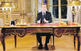  ?? AP ?? French President Emmanuel Macron issues a special address to the nation on Monday, his first public comments after four weeks of nationwide “yellow-vest” protests.