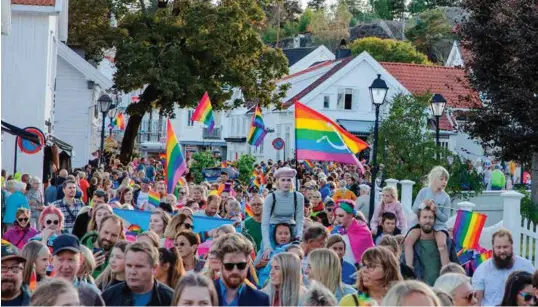  ?? FOTO: KRISTIN ELLEFSEN ?? – Flagget markerer tilhørighe­t, fellesskap, solidarite­t og mangfold, skriver kronikkfor­fatterne om regnbuefla­gget.