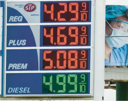  ?? MORRY GASH/AP ?? High gas prices are seen in front of a medical billboard Wednesday in Milwaukee.