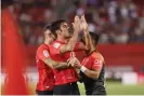  ?? ?? Mallorca’s Abdón Prats celebrates after scoring to give his team a 2-1 victory over Rayo Vallecano. Photograph: Cati Cladera/ EPA