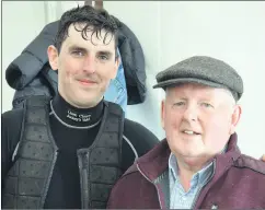 ?? (Pic: John Ahern) ?? ARAGLIN’S RACING FAMILY: Maurice Rice from Araglin, who visited the weighroom at Ballynoe Point-to-Points last Sunday to congratula­te his nephew, Darragh Allen. Darragh emerged as top jockey by riding 3 winners.