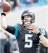  ?? JOHN RAOUX/ASSOCIATED PRESS ?? QB Blake Bortles played some of the best football of his NFL career at the end of last season.