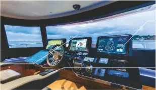  ??  ?? ROOM WITH A VIEW
The single-piece screen gives a commanding view over the foredeck
SCREENS
The three 21in MFDS are well positioned at the top of the dashboard
TAKE CONTROL This keypad gives full control of the MFDS from the helm chair