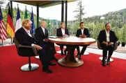  ?? KENNY HOLSTON/THE NEW YORK TIMES ?? President Joe Biden meets with other G-7 leaders at the G7 summit in Kruen, near Garmisch-partenkirc­hen, Germany, on Tuesday.