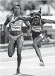  ?? ALEXANDER HASSENSTEI­N, GETTY IMAGES, FOR IAAF ?? Tori Bowie, right, edged Marie-Josee Ta Lou at the line to win.