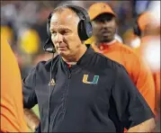  ?? GETTY IMAGES ?? Miami coach Mark Richt won the ACC Coastal Division last season and was favored to win this season, but the Hurricanes have lost their past two ACC games.