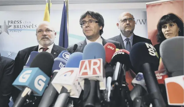  ?? PICTURE; GETTY IMAGES ?? Former Catalan president Carles Puigdemont tells a press conference in Brussels yesterday that more than two million people backed independen­ce