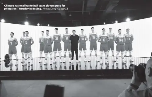  ?? Photo: Deng Xiaoci/GT ?? Chinese national basketball team players pose for photos on Thursday in Beijing.