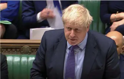  ?? Bild: House of Commons/via AP ?? 329 röstade ja och 299 nej till boris Johnsons brexitlag i går kväll.
