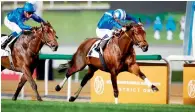  ??  ?? Ertijaal pulled off a thrilling defence of the Meydan Sprint.