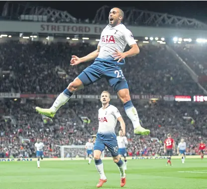  ?? Picture: PA. ?? Lucas Moura celebrates after netting his second and Tottenham’s third goal.