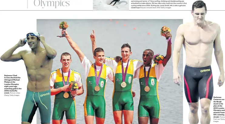  ?? Picture: Lintao Zhang/Getty Images Picture: Ezra Shaw/Getty Images
Picture: Fred Lee/Getty Images ?? Swimmer Chad le Clos shocked the US legend Michael Phelps at the
London Olympics eight years ago, snatching gold in the 200m butterfly event.
Rowers James Thompson, Matthew Brittain, John Smith and Sizwe Ndlovu won gold in the lightweigh­t men’s four in London .
Swimmer Cameron van der Burgh stuck to his plan at the 2012 London Olympics and started Team SA’s winning streak.