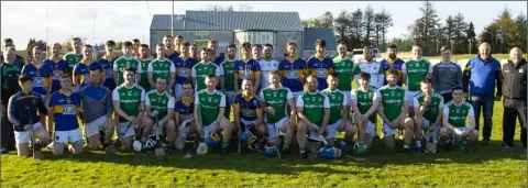  ??  ?? The hurlers of Geraldine O’Hanrahans and Fermanagh line up at their challenge game in O’Kennedy Park, New Ross, on Saturday.