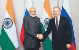  ??  ?? Prime Minister Narendra Modi with Russian President Vladimir Putin during a meeting on the sidelines of the 11th BRICS summit in Brasilia on Wednesday.